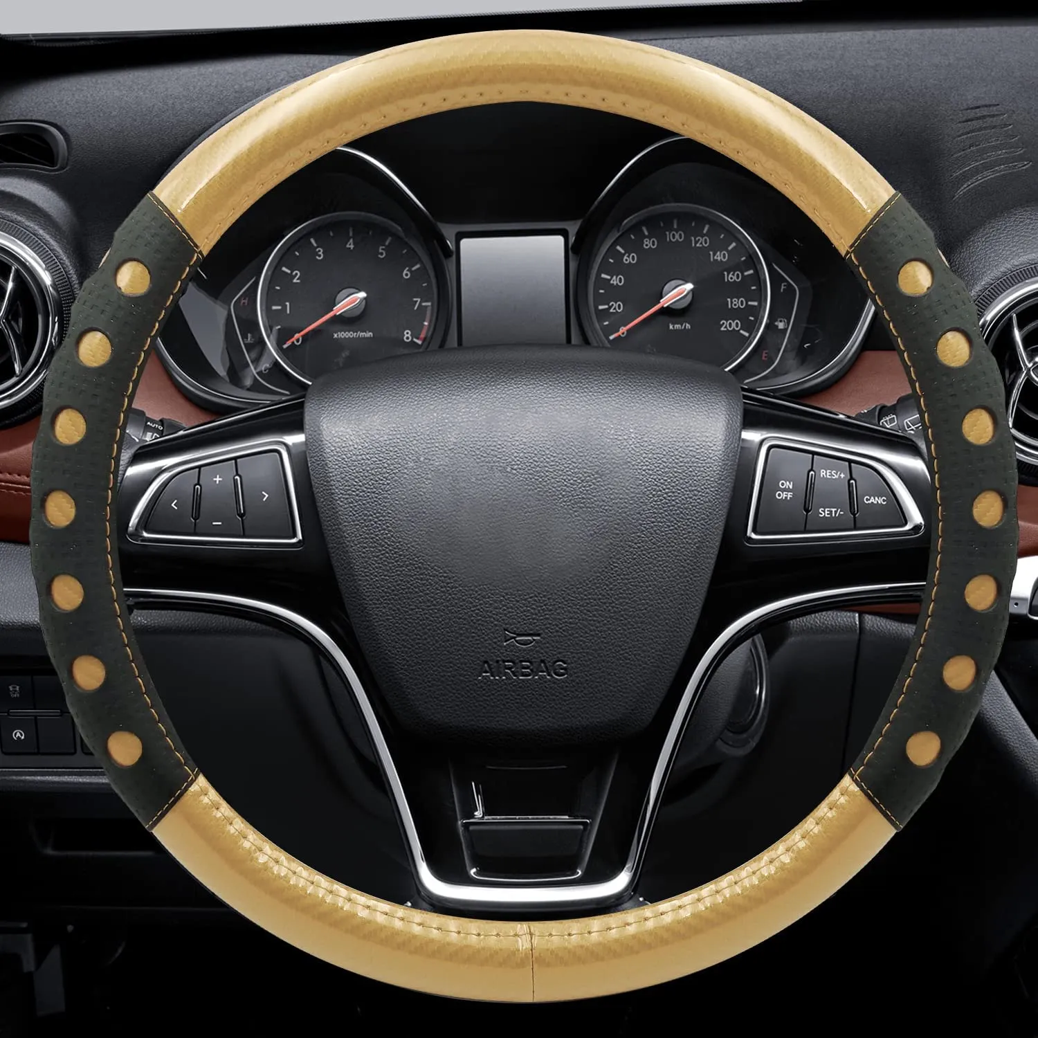 Universal Fit Leather Steering Wheel Cover with Blue Sport Grip,