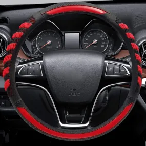 Universal Fit Leather Steering Wheel Cover with Blue Sport Grip,
