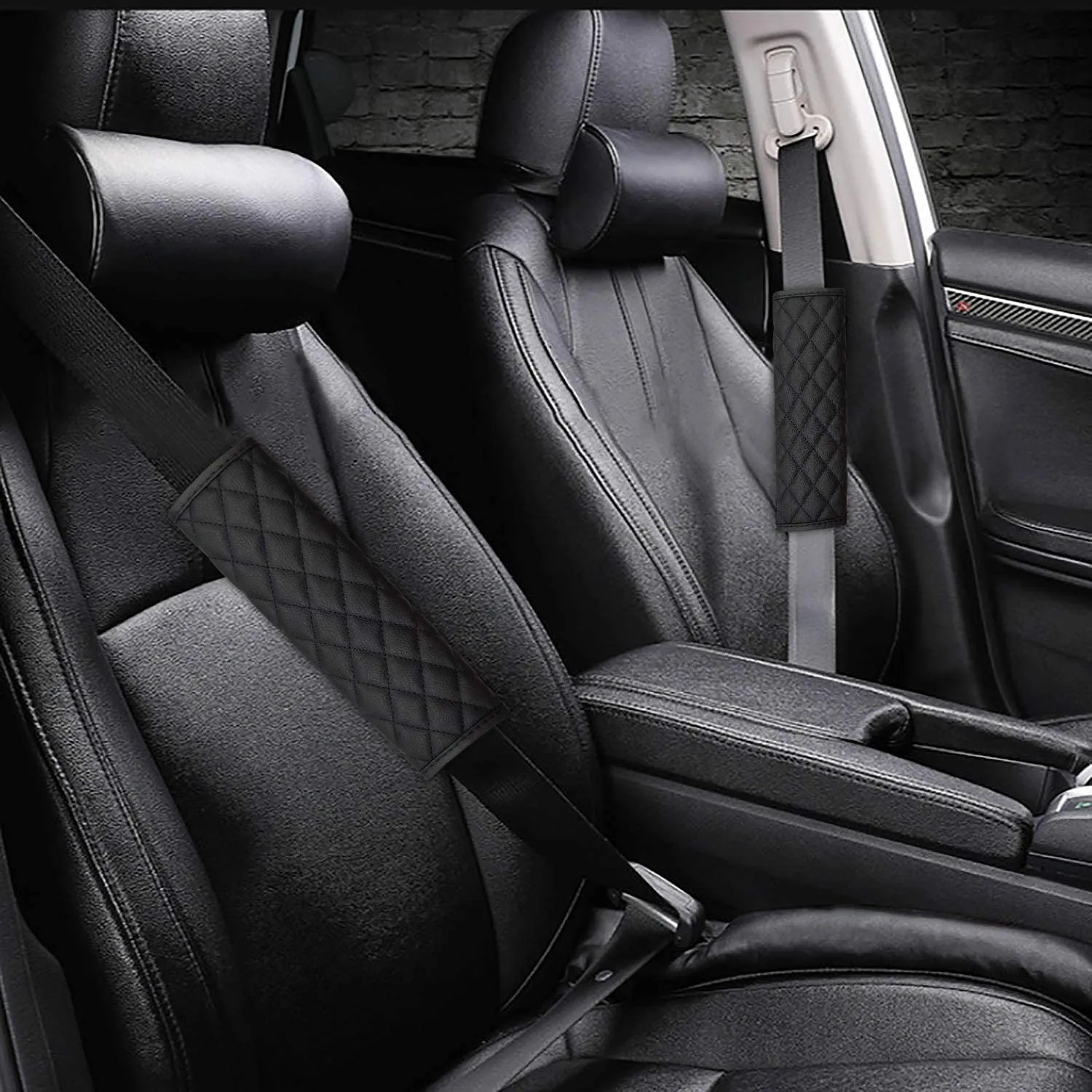 Universal Fit Leather Steering Wheel Cover with Blue Sport Grip,
