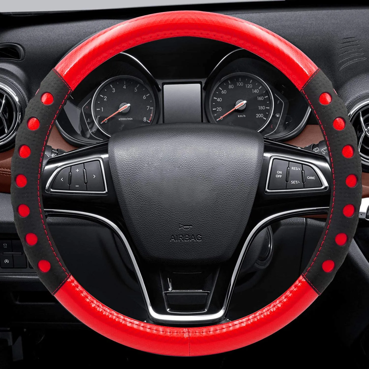 Universal Fit Leather Steering Wheel Cover with Blue Sport Grip,