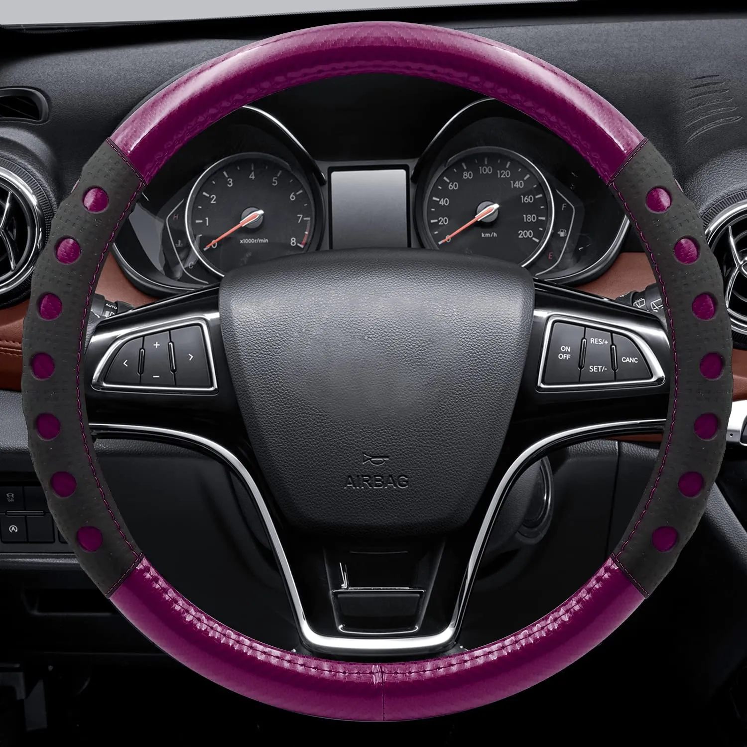 Universal Fit Leather Steering Wheel Cover with Blue Sport Grip,