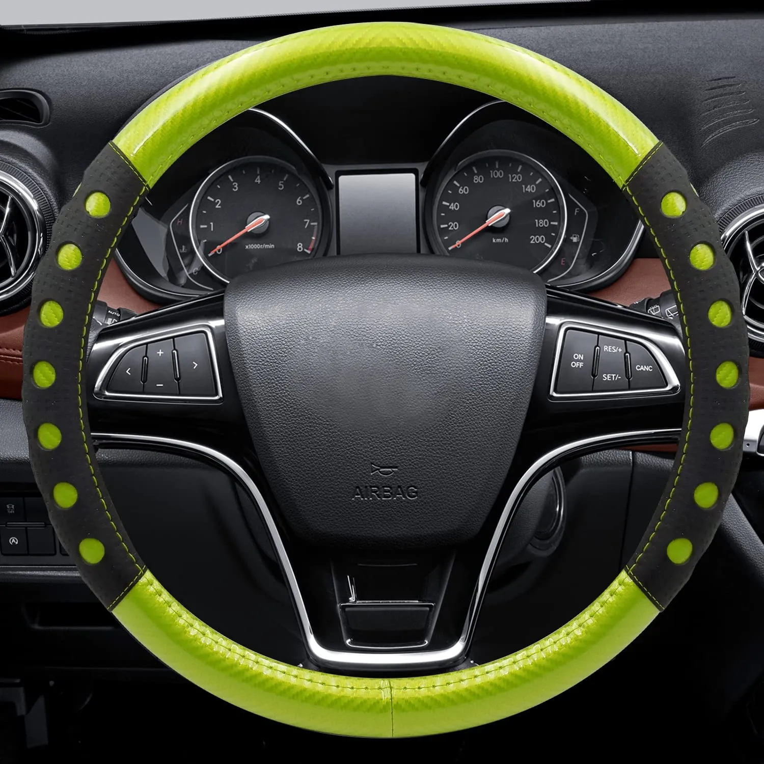 Universal Fit Leather Steering Wheel Cover with Blue Sport Grip,