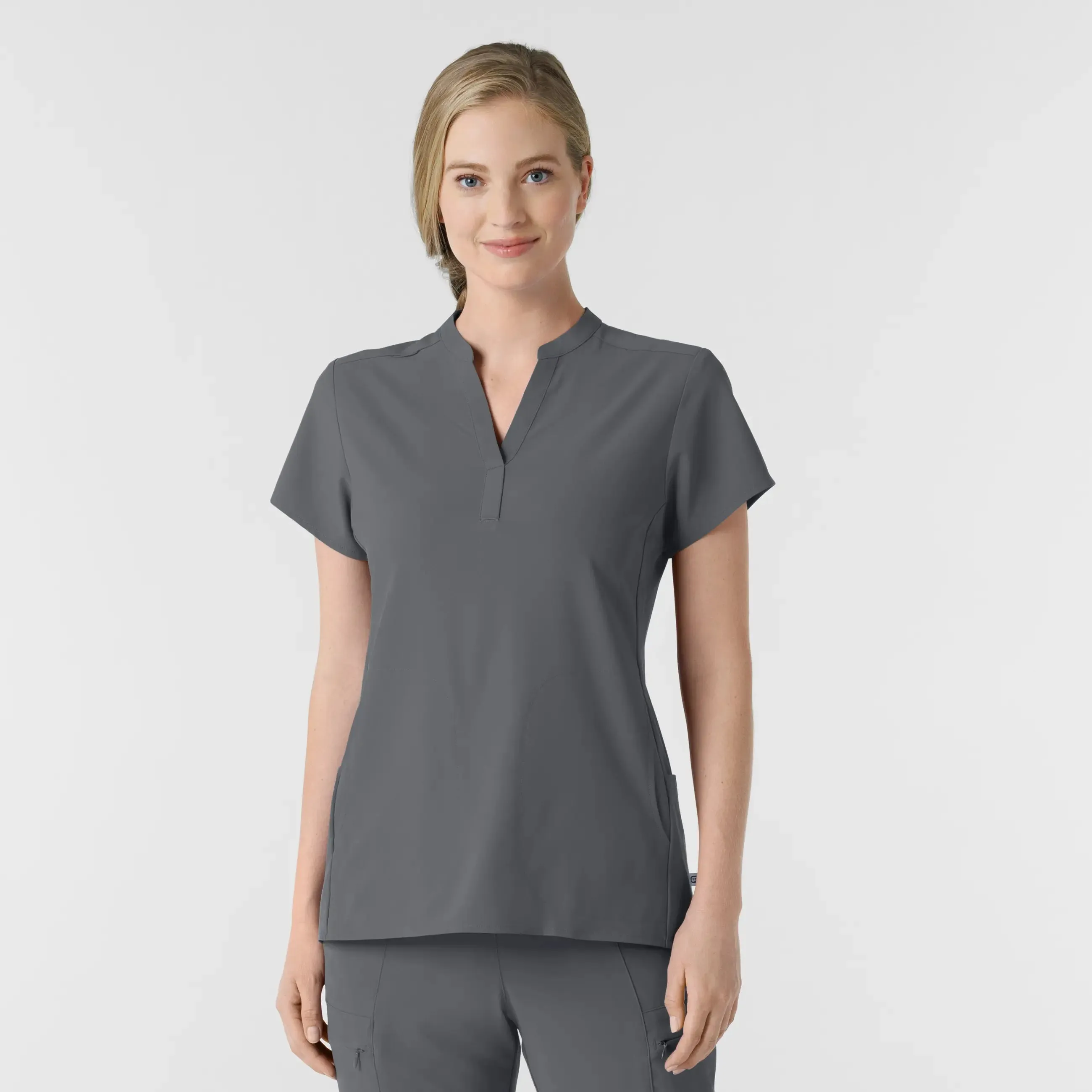 Wink Women's Mandarin Collar Scrub Top - Pewter