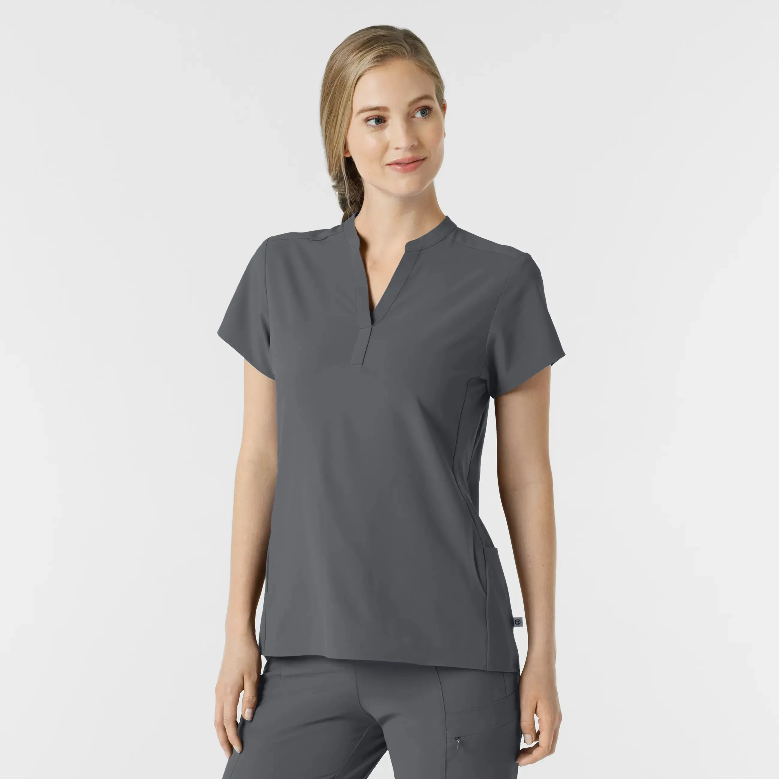 Wink Women's Mandarin Collar Scrub Top - Pewter