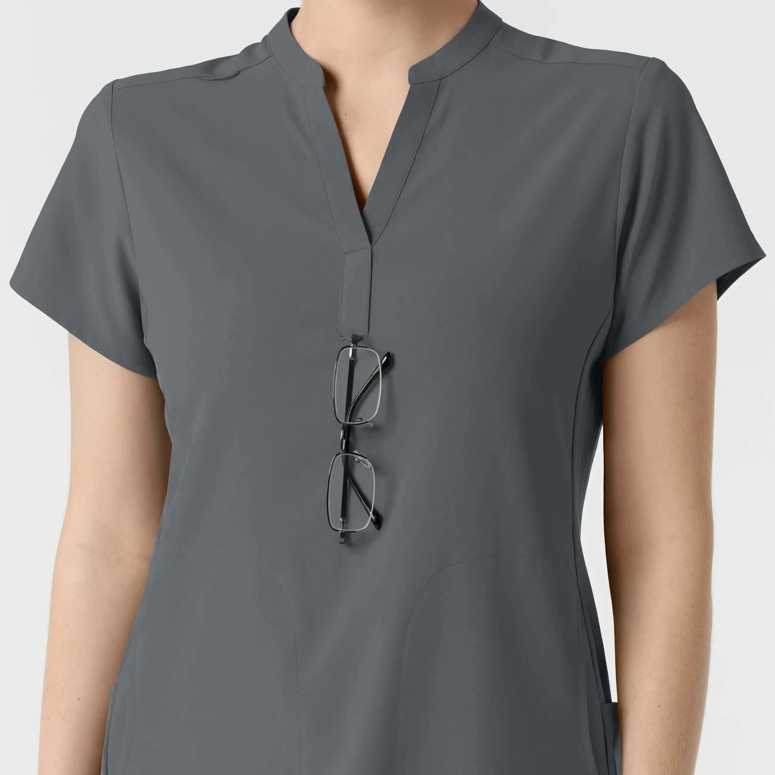 Wink Women's Mandarin Collar Scrub Top - Pewter