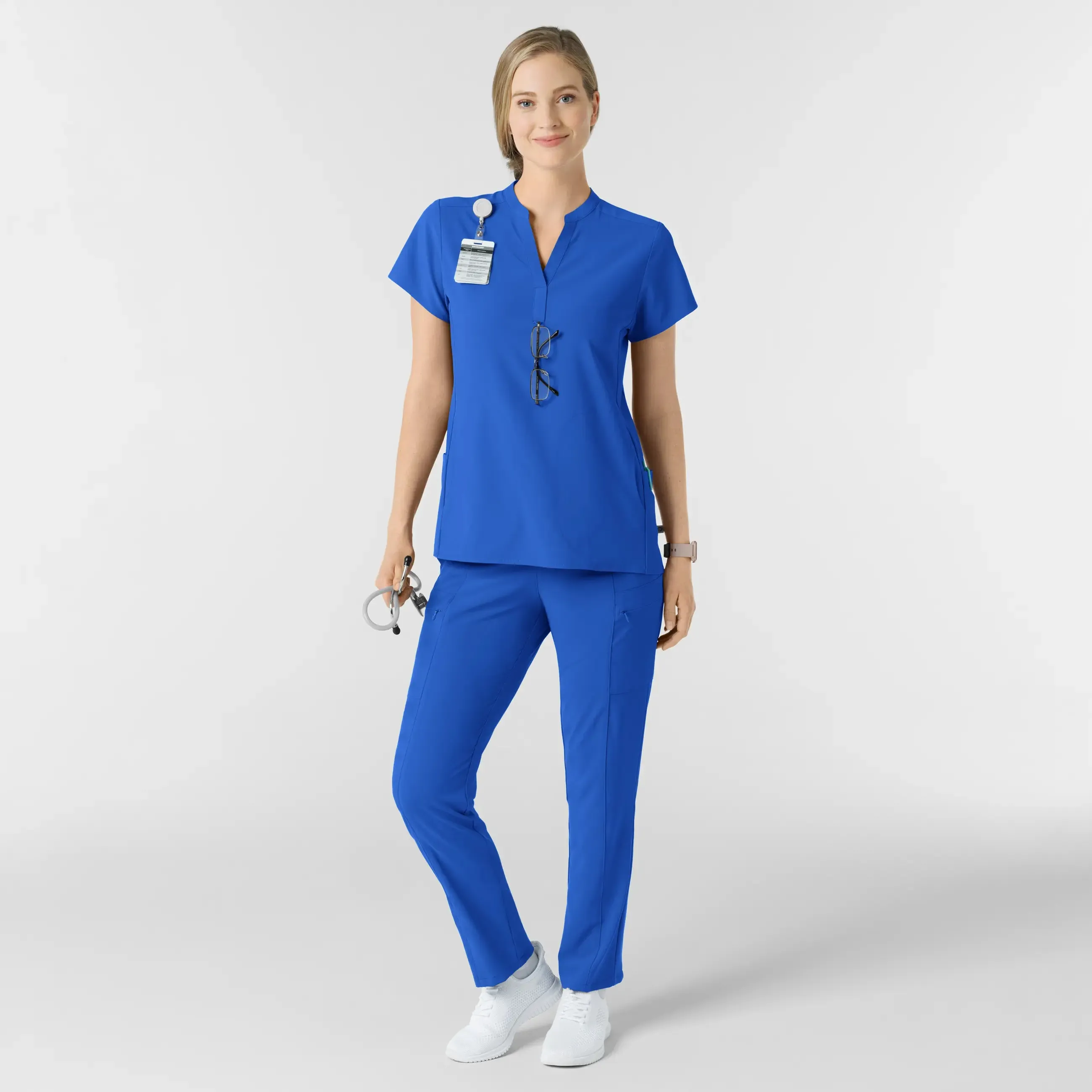 Wink Women's Mandarin Collar Scrub Top - Royal Blue