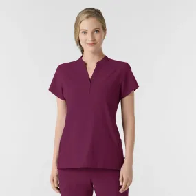 Wink Women's Mandarin Collar Scrub Top - Wine