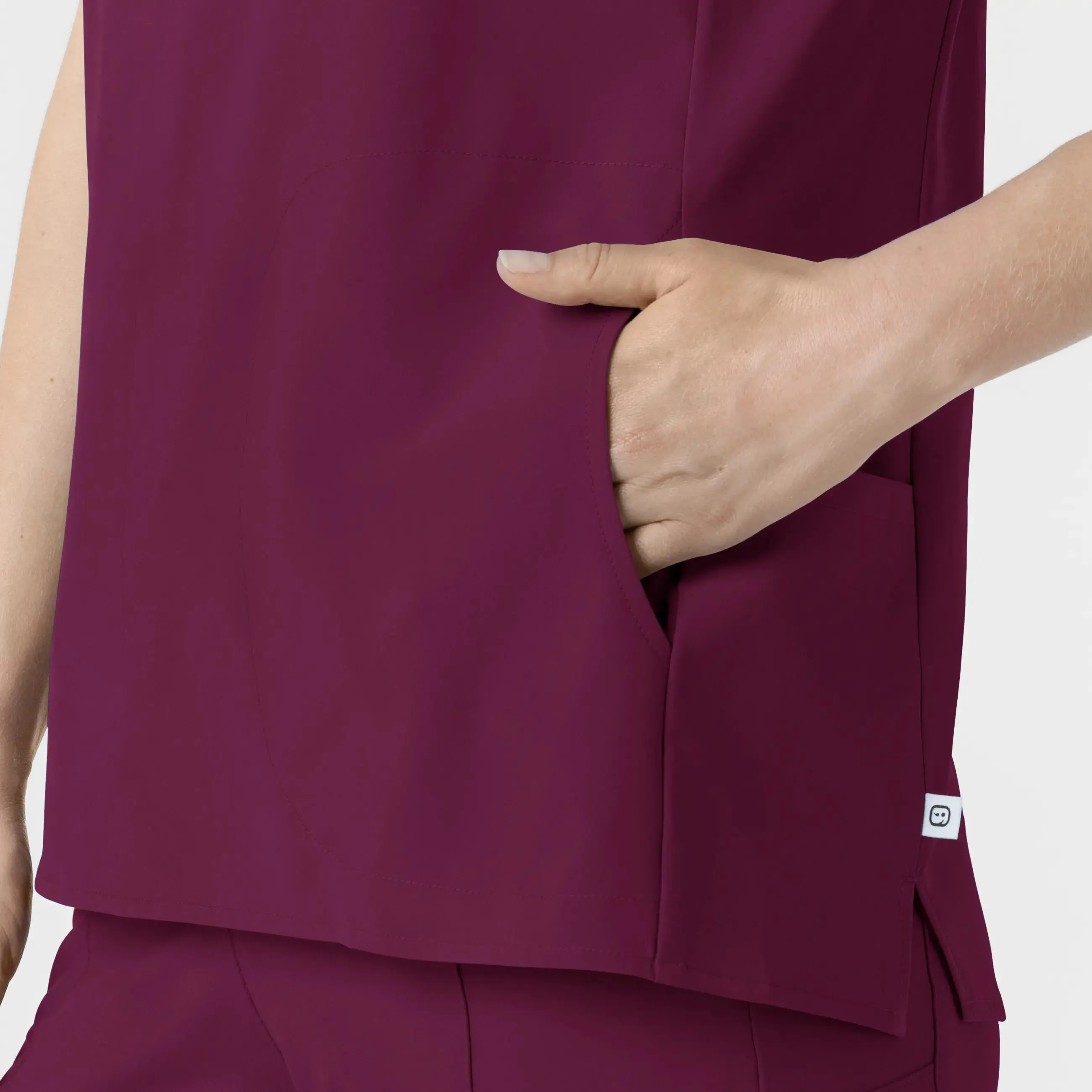 Wink Women's Mandarin Collar Scrub Top - Wine
