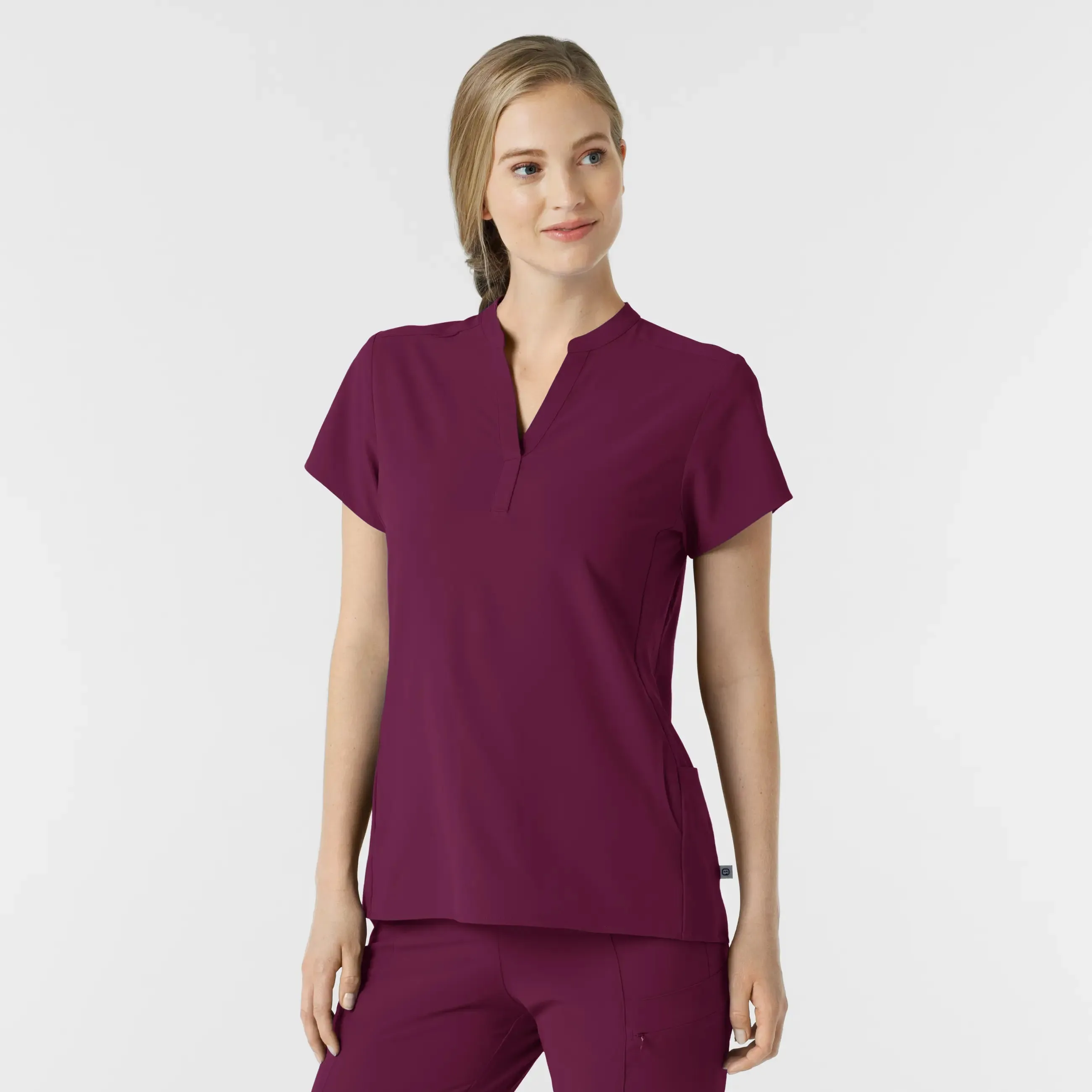 Wink Women's Mandarin Collar Scrub Top - Wine
