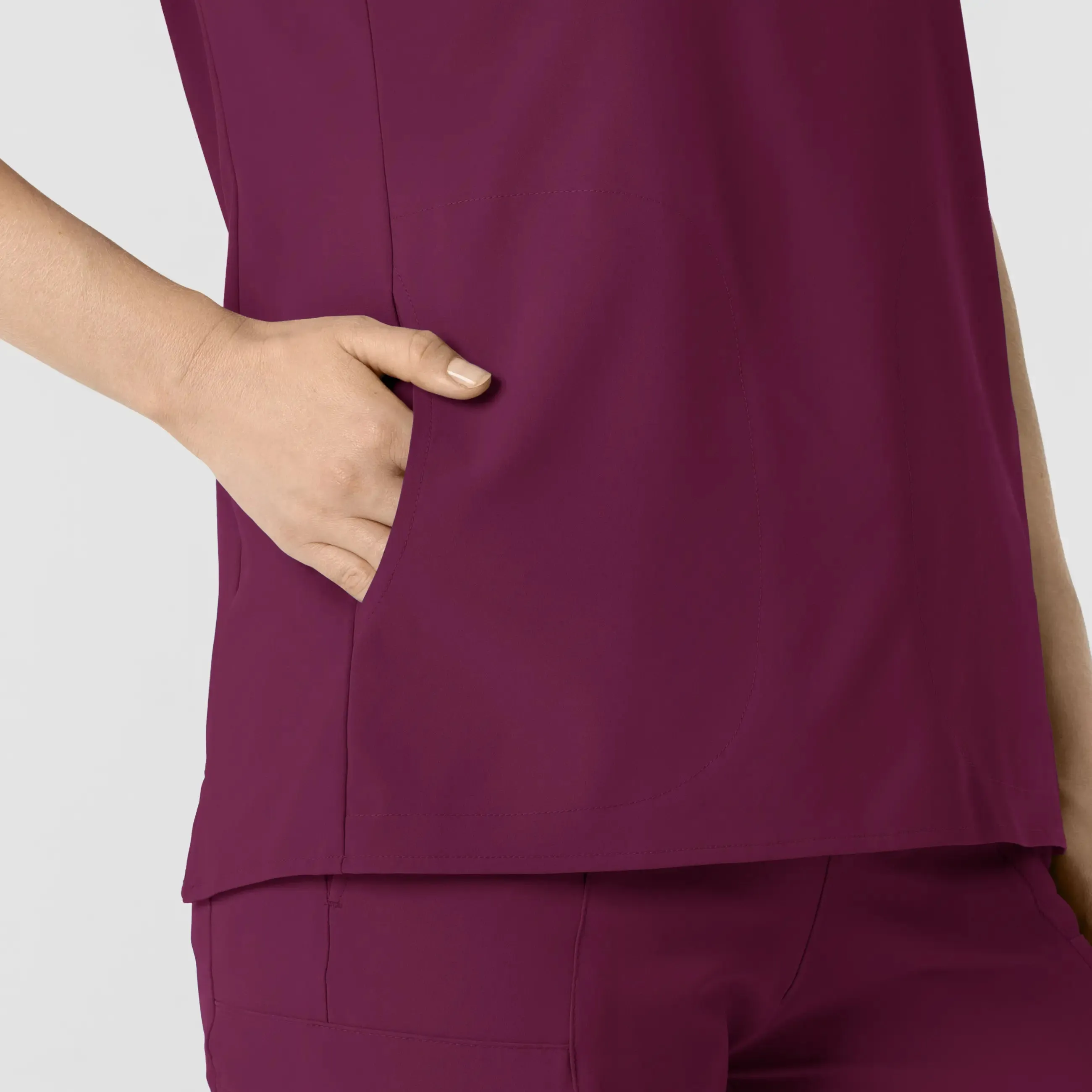 Wink Women's Mandarin Collar Scrub Top - Wine