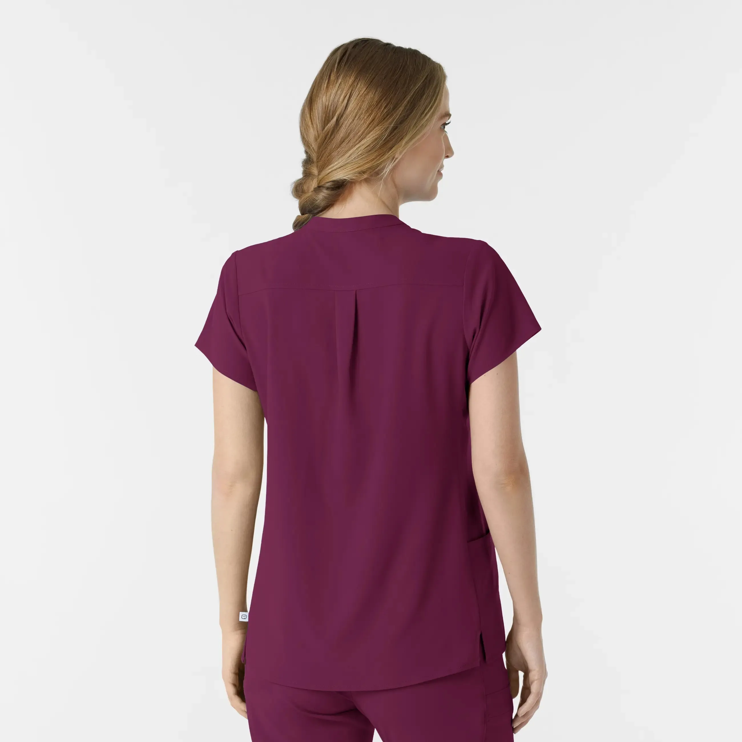 Wink Women's Mandarin Collar Scrub Top - Wine