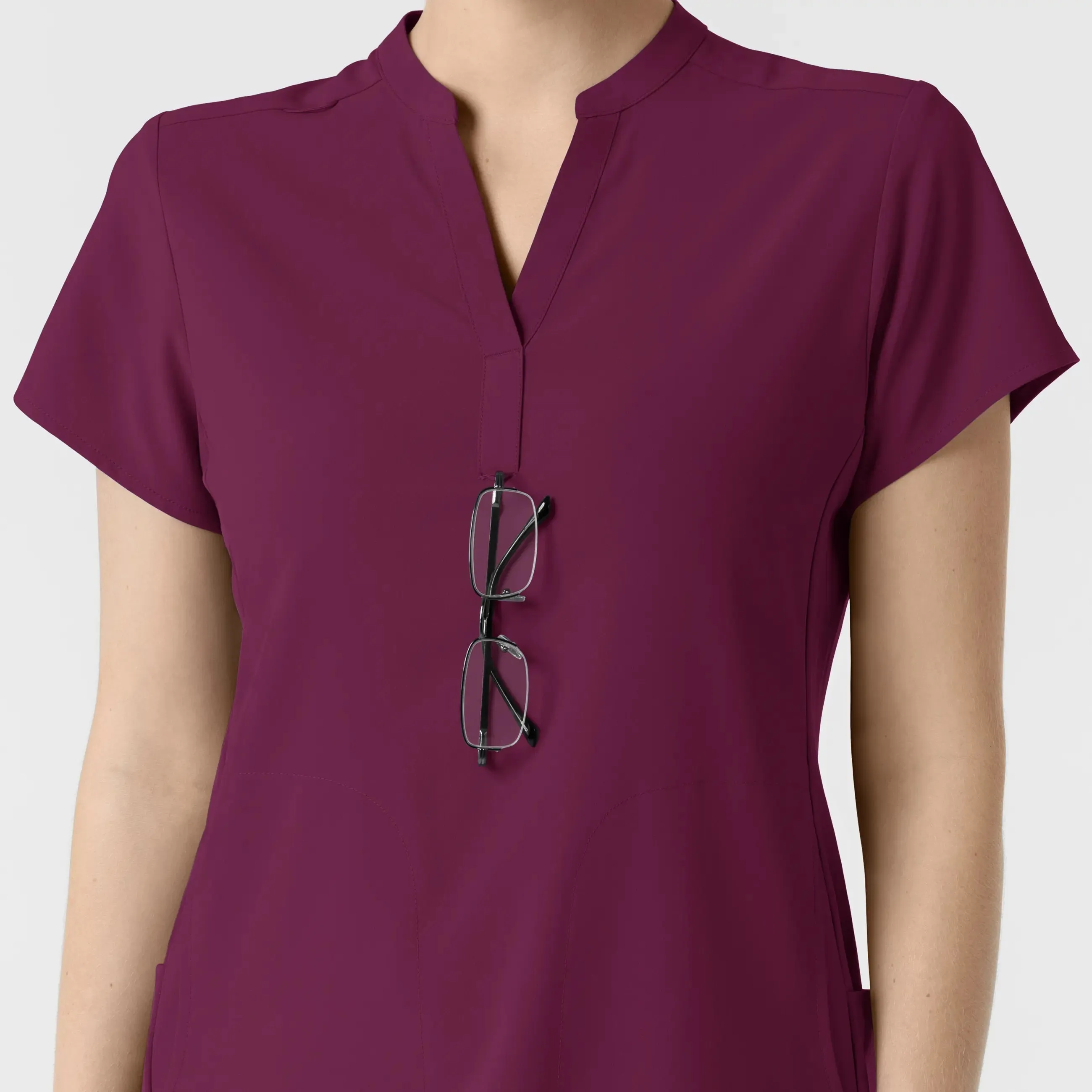 Wink Women's Mandarin Collar Scrub Top - Wine
