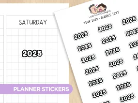 Year 2025 - Bubble Text Planner Stickers